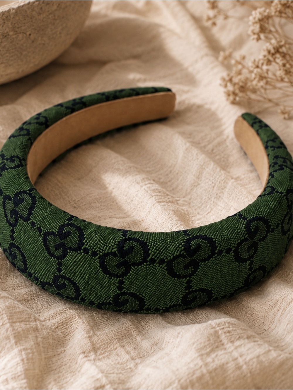 Designer Inspired Green Monogram Padded Headband